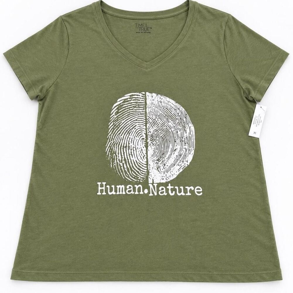 Time-and-tru Women's Green and Khaki T-shirt